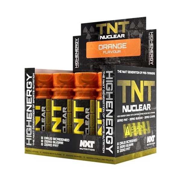 NXT Nutrition TNT Nuclear Shots – Boisson pré-entraînement, 12 x 60 ml, orange