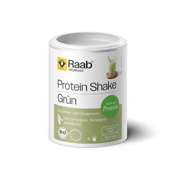 Raab Vitalfood BIO Protein Shake, vert, 80 g 4 Shakes diététiques