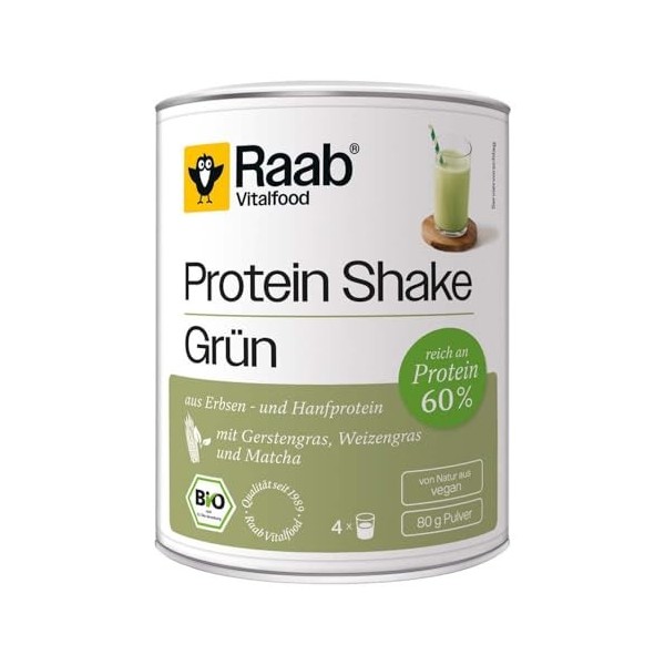 Raab Vitalfood BIO Protein Shake, vert, 80 g 4 Shakes diététiques