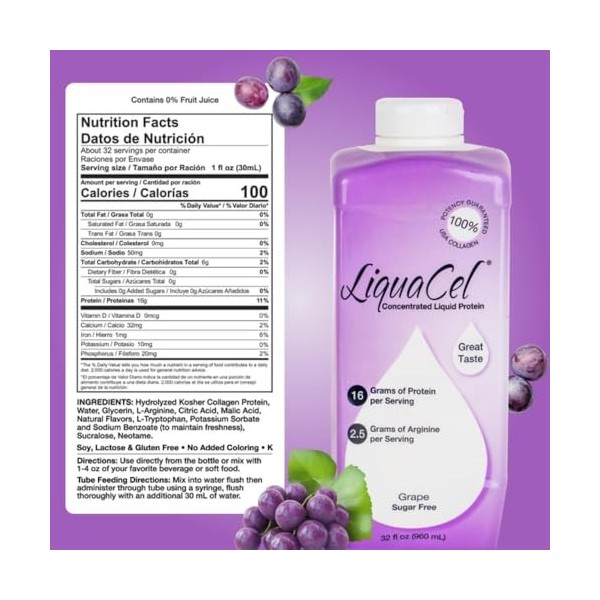 Liquacel Liquid Protein Sugar Free Grape 1 X 32oz Bottle