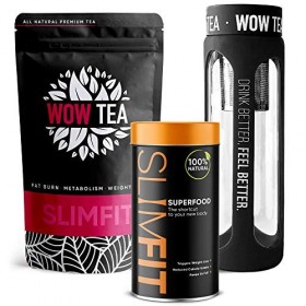 WOW TEA - Infusions pour Perte de Poids et de Graisses - Combo perte de poids - Thé Minceur + Poudre de remplacement de repas