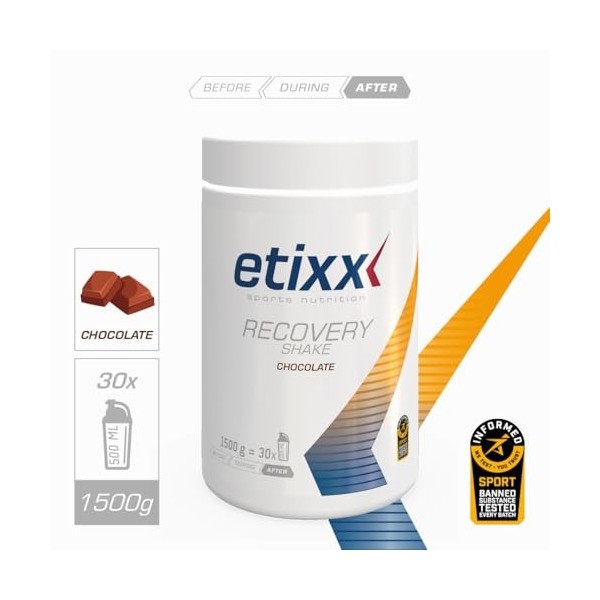 Etixx Recovery Shake - Saveur Chocolat, 1500G - Shake de Récupération Post-Entraînement pour Réparation Musculaire et Reconst