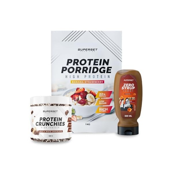 Superset Nutrition | Pack Petit-déj – Porridge - Protein Crunchies Milk & White Chocolate + Zero Syrup Caramel | Les must-hav