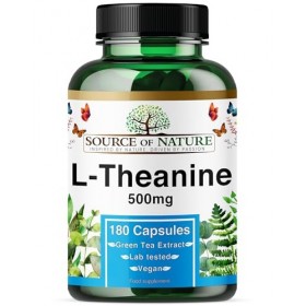 L-Théanine 500 mg – 180 Gélules Véganes – Acide Aminé Hautement Dosé issu du Thé Vert | Approvisionnement de 6 Mois | 98% Pur