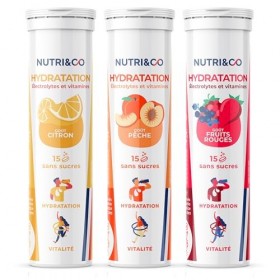 NUTRI & CO Électrolytes Hydratation - 5 Minéraux 4 Vitamines - Sans Sucre ni Édulcorant - Haute Absorption - Triple Goûts - L
