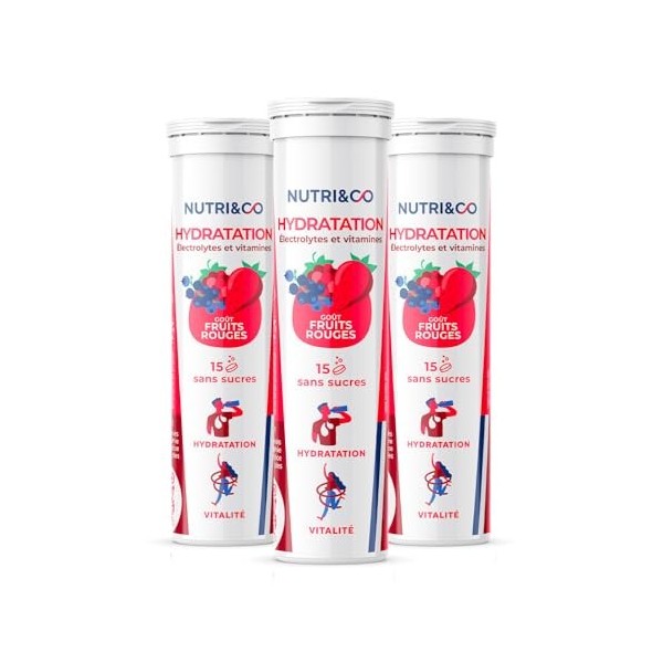 NUTRI & CO Électrolytes Hydratation - 5 Minéraux 4 Vitamines - Sans Sucre ni Édulcorant - Haute Absorption - Triple Goûts - L