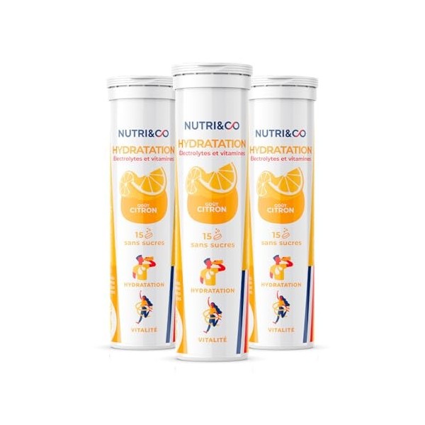 NUTRI & CO Électrolytes Hydratation - 5 Minéraux 4 Vitamines - Sans Sucre ni Édulcorant - Haute Absorption - Triple Goûts - L