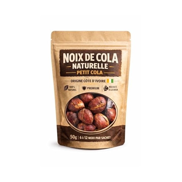 Petit Cola Naturel de Côte d’Ivoire – Noix de Cola Brute Premium 50 g – Kola Nut Authentique – Sac Zippé Alimentaire avec Fen