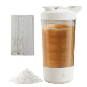GOEDCH Shaker électrique de 450 ml : shaker électrique blanc à protéines, rechargeable par USB C, pour shake protéiné et milk