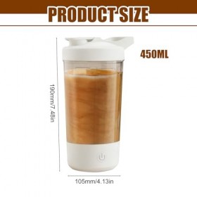 GOEDCH Shaker électrique de 450 ml : shaker électrique blanc à protéines, rechargeable par USB C, pour shake protéiné et milk