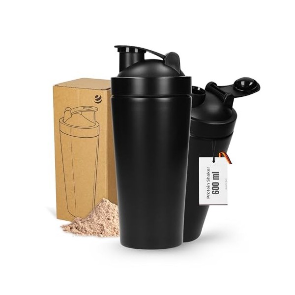 Shaker à protéines personnalisé 600 ml – Gobelet en acier inoxydable à double paroi et incassable – Shaker anti-fuite avec pa...