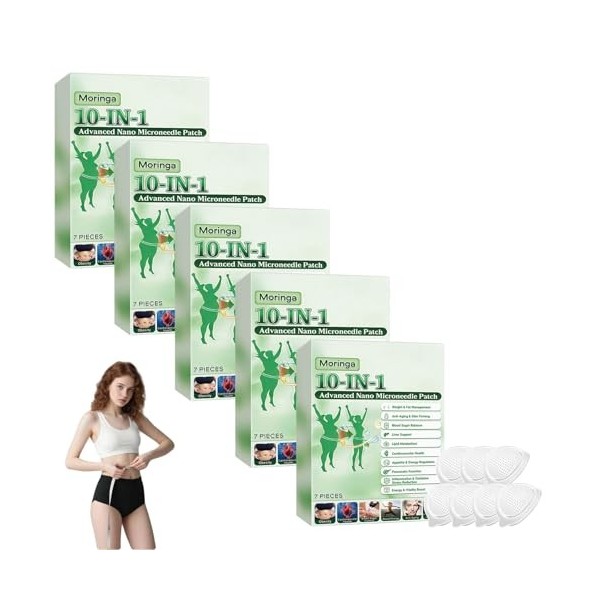 5 Boîtes Moringa Patchs Minceurs 10 en 1, Patch Nano Microneedle Minceur avec Berbérine & NAD+, Ingrédients Naturels, Rafferm...