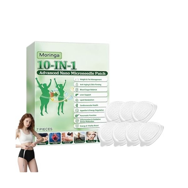 5 Boîtes Moringa Patchs Minceurs 10 en 1, Patch Nano Microneedle Minceur avec Berbérine & NAD+, Ingrédients Naturels, Rafferm...