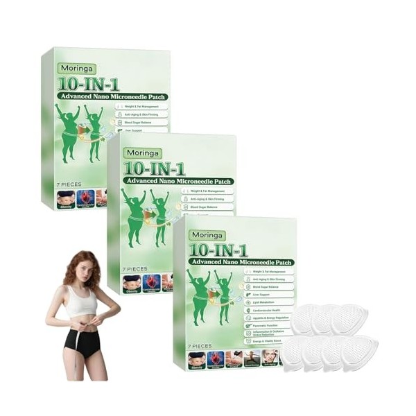 5 Boîtes Moringa Patchs Minceurs 10 en 1, Patch Nano Microneedle Minceur avec Berbérine & NAD+, Ingrédients Naturels, Rafferm...