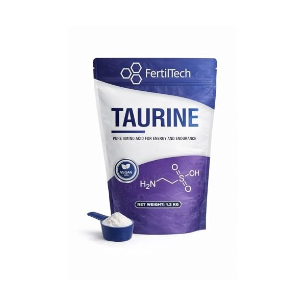 Taurine en Poudre 1.2 kg 1200 g – 480 Portions 16 Mois – Format Maxi Durée – Pureté ≥ 99,8% – Haute Qualité – Sans Additi