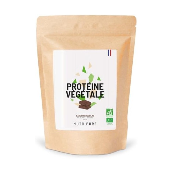 Nutripure | Protéine Vegan Bio | Chocolat | Complément Alimentaire Sport & Musculation | Protéine Végétale de Pois et de Riz,