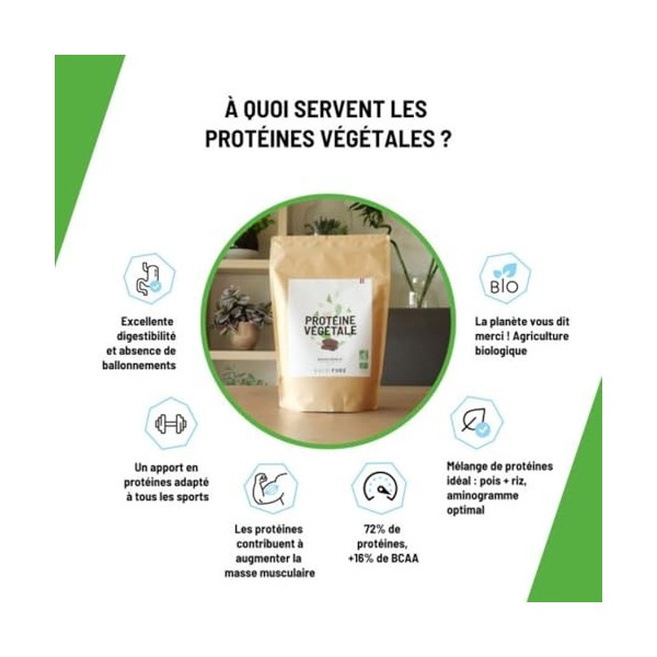 Nutripure | Protéine Vegan Bio | Chocolat | Complément Alimentaire Sport & Musculation | Protéine Végétale de Pois et de Riz,