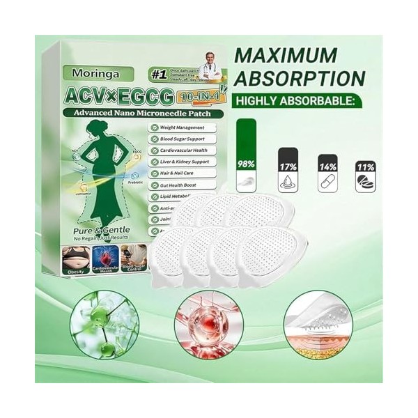 ACV x EGCG 7 patchs à micro-aiguilles avancés 10 en 1,Nano Patch à Micro Aiguilles pour Raffermissement et Métabolisme - Port...