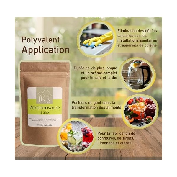 JKR Spices® 450g Acide Citrique en Poudre Qualité Alimentaire E330 | Acide Citrique comme Acidifiant et Conservateur pour la ...
