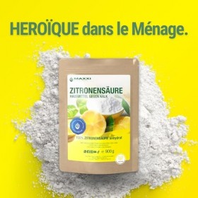 Maxxi Clean | 1x 900 g de poudre dacide citrique de qualité alimentaire | Fabriqué en Allemagne | Produit domestique pour la