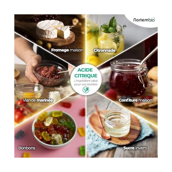 Nortembio Acide Citrique Alimentaire 1,02 kg – 100% Pur, Qualité Alimentaire | Origine Naturelle, Sans OGM, Conservateur et A