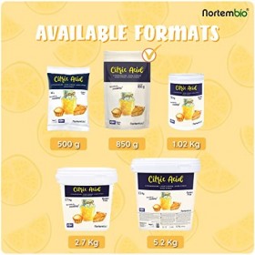 Nortembio Acide Citrique Anhydre 850 g Additif Alimentaire E330 100% Pur. Acidulant et Conservateur pour la Cuisine et la Con