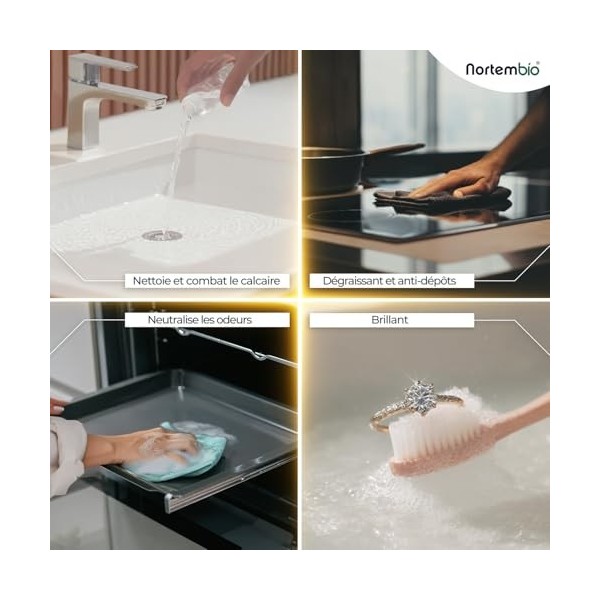 Nortembio Acide Citrique 850 g – Acide Citrique Anhydre Concentré 100 % Pur Certifié – Nettoyage Domestique Polyvalent – Sans