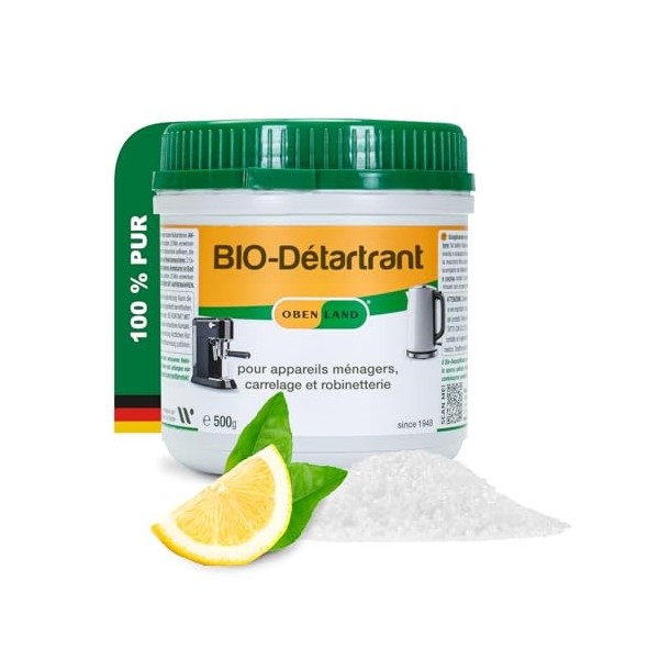 Obenland Bio Descaler Granules 500g | Acide citrique naturel 100% biodégradable pour les appareils ménagers, la machine à lav