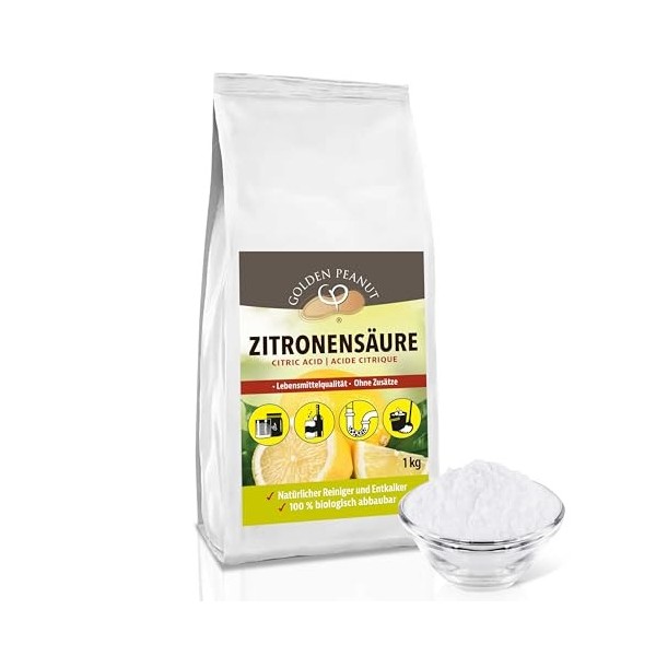 GOLDEN PEANUT Poudre dacide citrique E-330 - 4 x 1 kg - Acide citrique pur - Qualité alimentaire - Nettoyage naturel - Détar ...