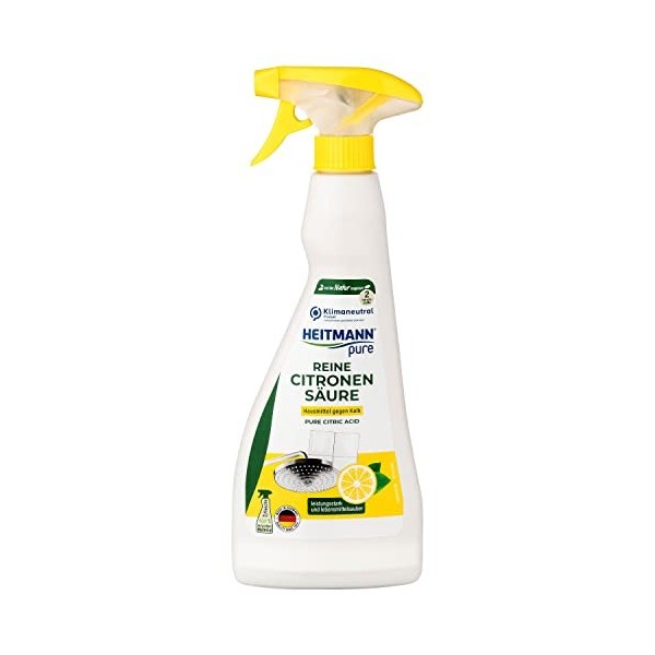 HEITMANN pure Spray acide citrique: Détratant écologique, produit ménager spécial cuisine & salle de bain 1x 500g 