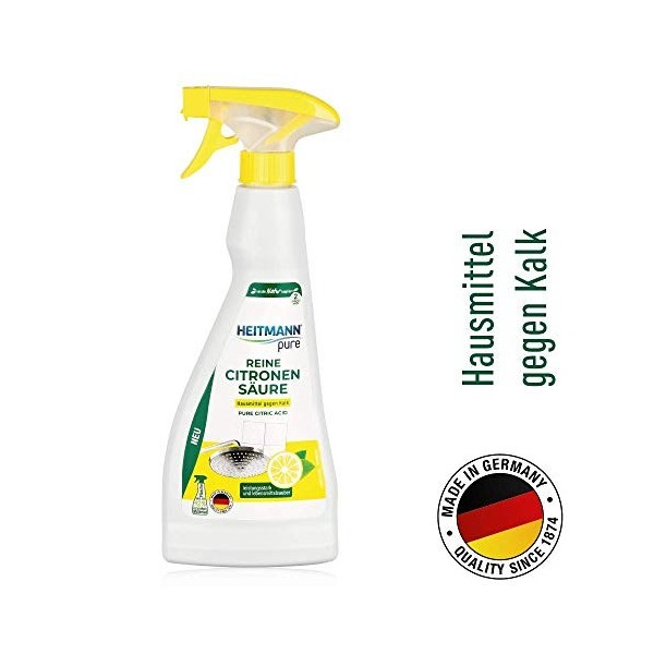 HEITMANN pure Spray acide citrique: Détratant écologique, produit ménager spécial cuisine & salle de bain 1x 500g 