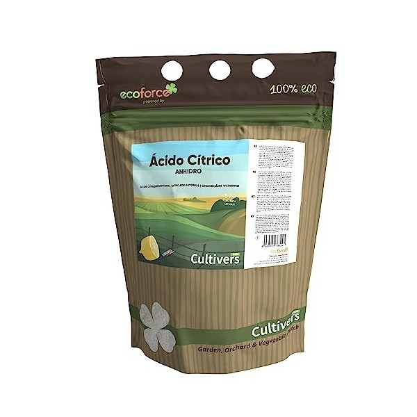 CULTIVERS Acide citrique anhydre 1 kg en poudre, apport 100 % pur, nettoyant multi-usages Acide citritique