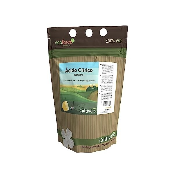 CULTIVERS Acide citrique anhydre 1 kg en poudre, apport 100 % pur, nettoyant multi-usages Acide citritique