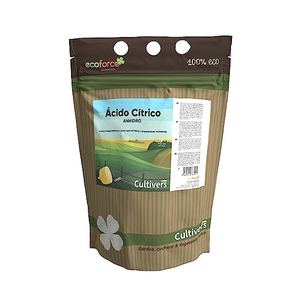 CULTIVERS Acide citrique anhydre 1 kg en poudre, apport 100 % pur, nettoyant multi-usages Acide citritique