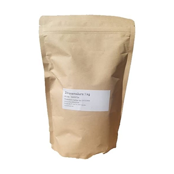 Acide citrique 1 kg 100 % E330, qualité alimentaire, poudre cristalline pour acidifier et conserver les aliments, utilisabl
