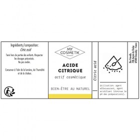 MyCosmetik - Acide citrique - 100% dorigine végétale - Ajustement du pH - Tous types de peau - Fabriqué en France - 50 g Acid...
