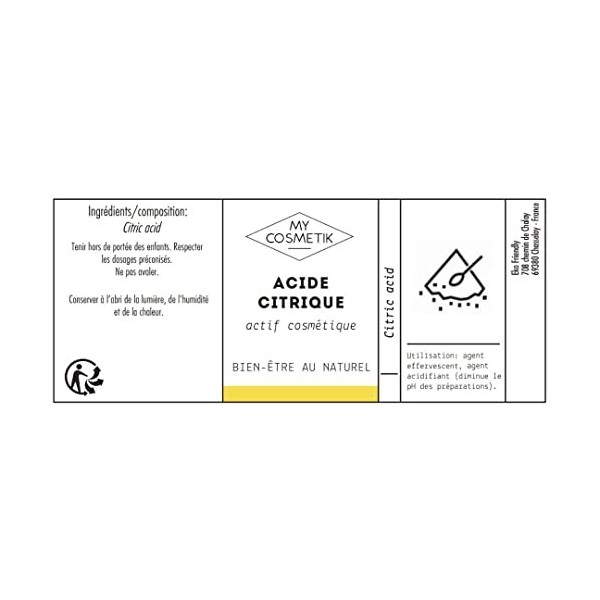 MyCosmetik - Acide citrique - 100% dorigine végétale - Ajustement du pH - Tous types de peau - Fabriqué en France - 50 g Acid...