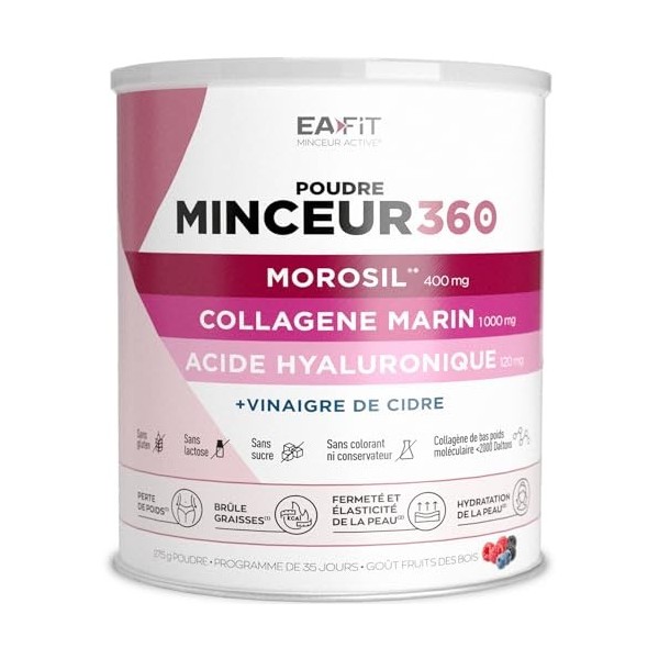 EAFIT |MINCEUR 360 POUDRE | Morosil |Collagene et Acide hyaluronique | Brule-graisse | Perte de poids | Fermeté et élasticité...