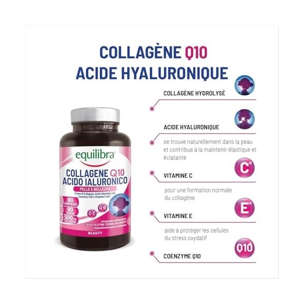 Equilibra, Collagène Q10 Acide Hyaluronique, Bien-être et Beauté de la Peau, à Base de Collagène Hydrolysé, Acide Hyaluroniqu
