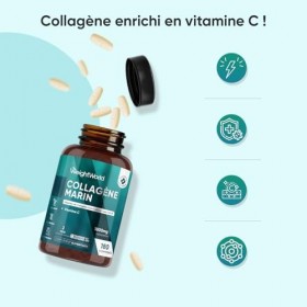 Collagène Marin Hydrolysé Type 1 & 3 avec Vitamine C, 1800mg par Portion, 180 Comprimés, 2 Mois de Stock, Alternative à la Po
