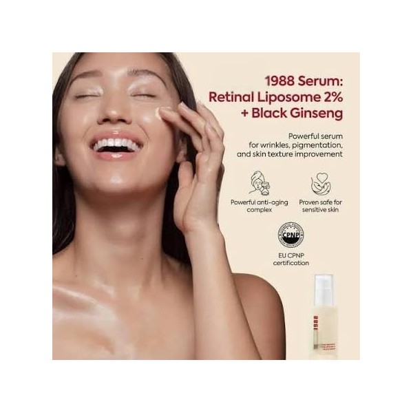 Serum Retinal 1988 Liposome 2% + Black Ginseng, Puissant Anti-Âge pour Rides, Pigmentation, Texture de Peau, Convient aux Pea