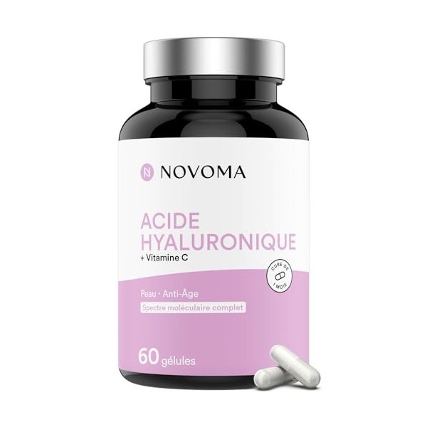 Acide Hyaluronique Pur, 120 Gélules Vegan, Action Anti-Âge + Anti-Rides, 800-900 kDa, Cure de 2 mois, Hydratation de la Peau,...