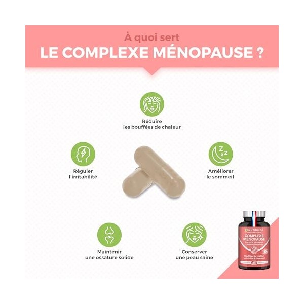 Complexe Menopause – Cimicifuga, Melisse, Safran, Acide Hyaluronique & 5 Vitamines – Anti Bouffées de Chaleur & Sueurs Noctur...
