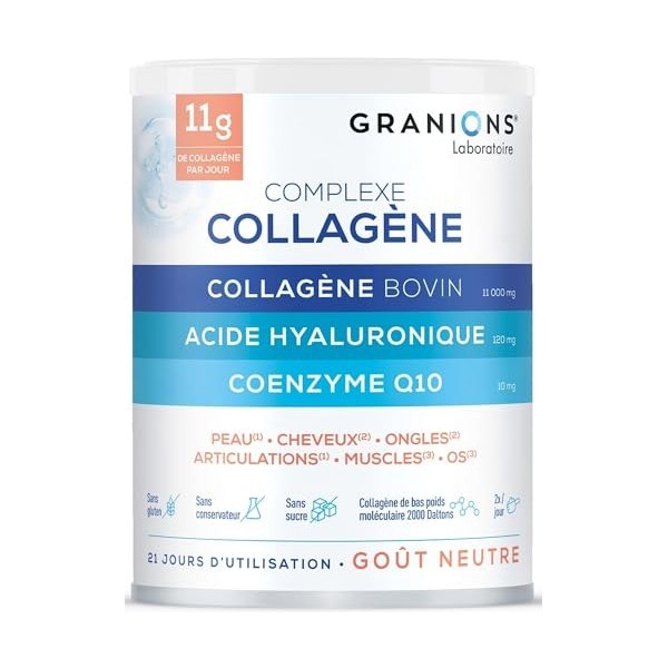 GRANIONS Complexe Collagene et Acide Hyaluronique - GRANIONS Collagène N°1 en Pharmacies - Coenzyme Q10 + Vitamine C + Seleni...
