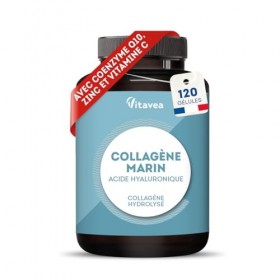 Collagène Marin + Acide Hyaluronique - 120 gélules - Peptides de Collagène Marin Hydrolysé, Type 1, 3 - Avec Coenzyme Q10, Vi