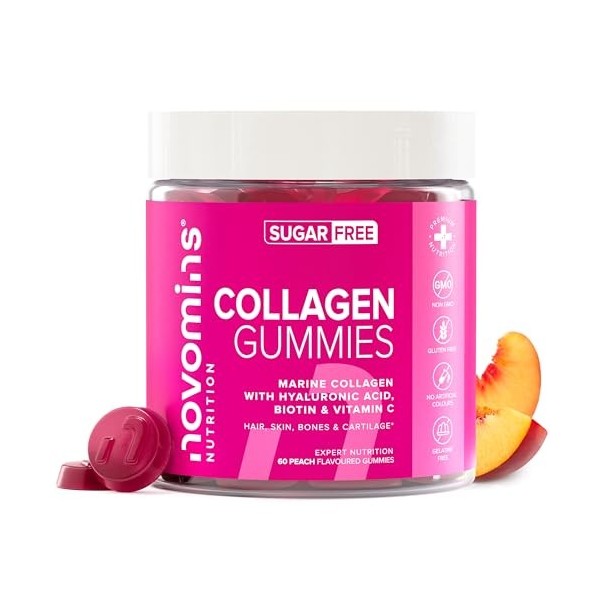 Collagene Marin et Acide Hyaluronique - Sans Sucre - Gummies de Collagène avec Vitamine C & Biotine - Collagène Hydrolysé Sup
