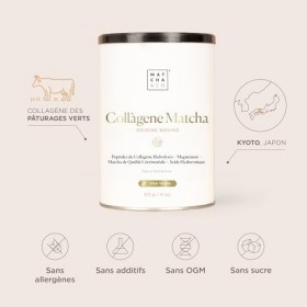 Collagène avec magnésium, thé Matcha et acide hyaluronique. Articulations, peau et ongles. 300 g de poudre de collagène match