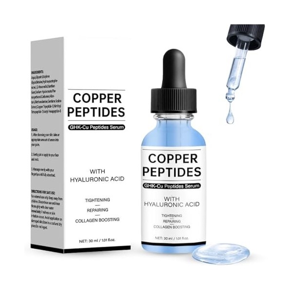 GHK-CU Sérum peptides avec sérum hyaluronique pour visage à lacide