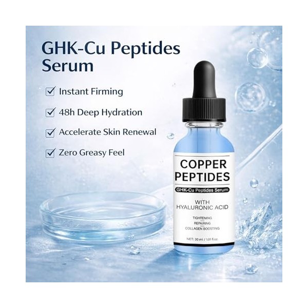 GHK-CU Sérum peptides avec sérum hyaluronique pour visage à lacide