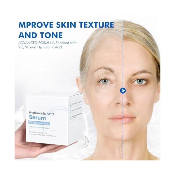 3% Hyaluronic Acid Ultra Hydrating Face Serum, 30pcs/Box Advanced Anti Wrinkle Rejuvenation Serum, Anti Aging Moisturizer for...